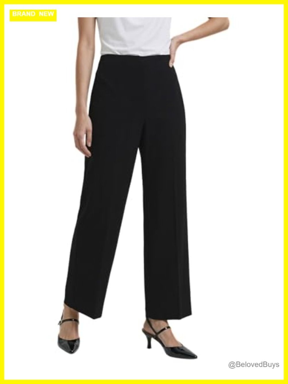 High Rise Pull On Wide Leg Crop Trousers Tailored Work Office Pants
